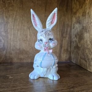 Vintage Ceramic Easter Bunny With Lidded Egg Figurine